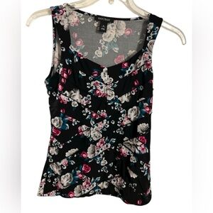 White House Black Market Black and Pink Floral textured Tank Top size S